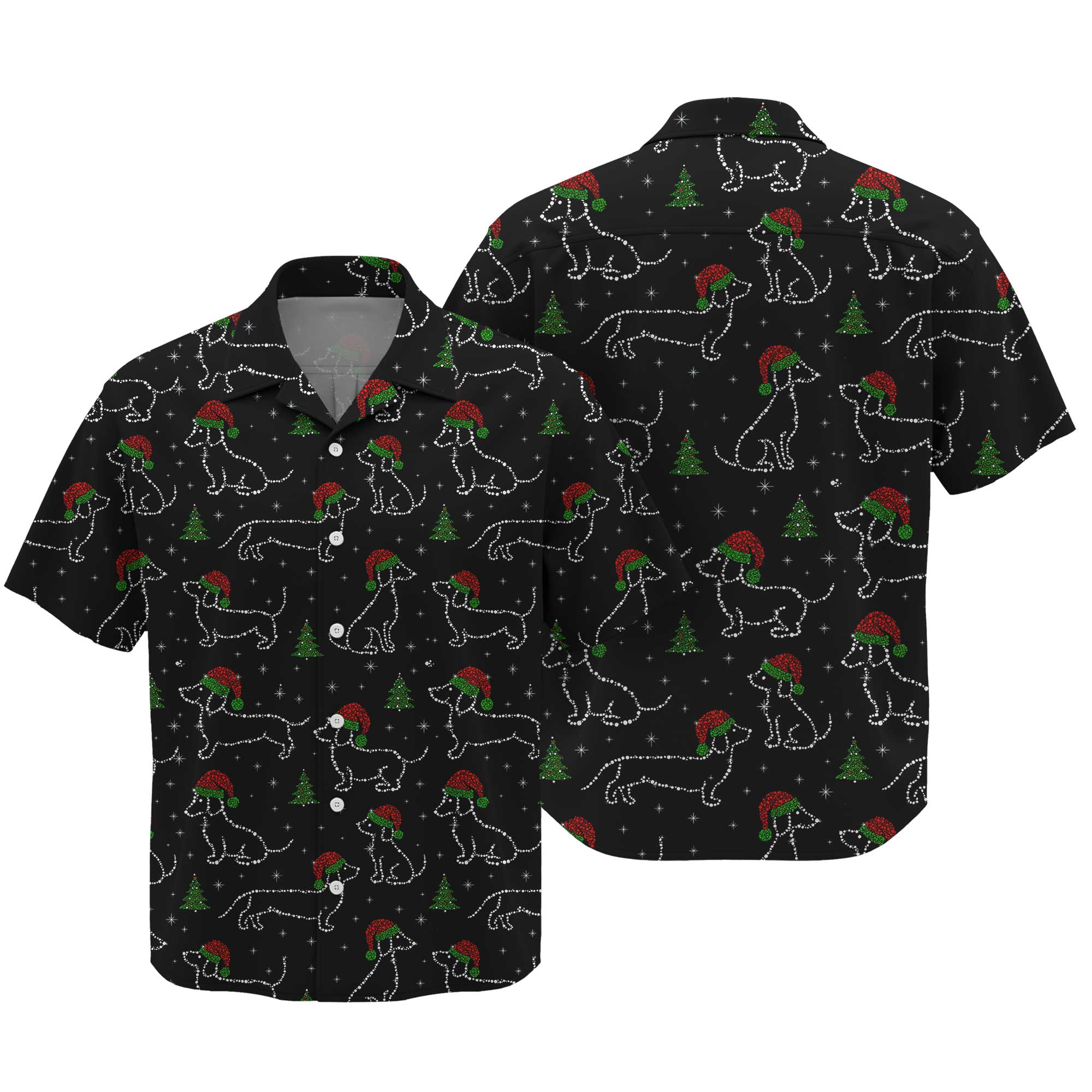 Christmas Lights Sparkling Santa Cute Holiday Pattern, Festive Black Shirt, Dachshund T Shirt, Wiener Dog T Shirt
