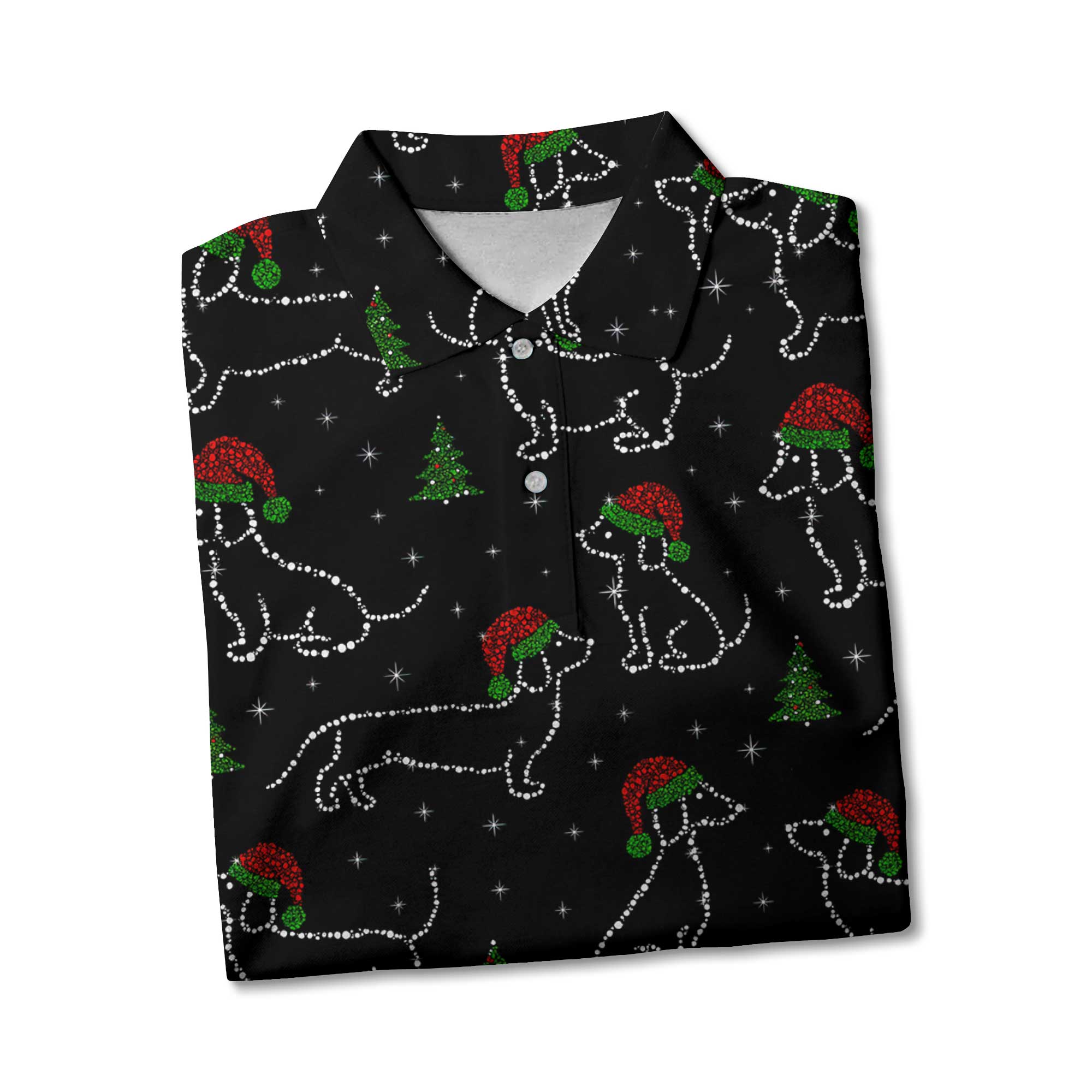 Christmas Lights Sparkling Santa Cute Holiday Pattern, Festive Black Shirt, Dachshund T Shirt, Wiener Dog T Shirt