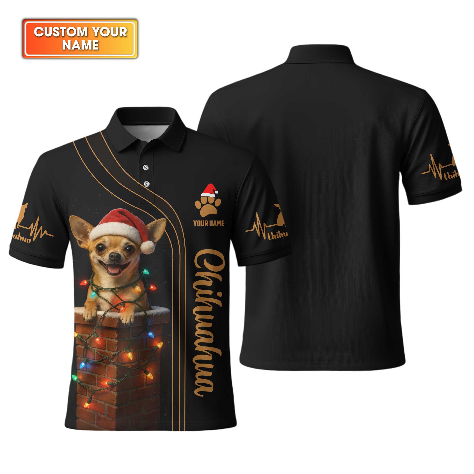 Custom Name Santa Hat Chihuahua Polo, Christmas Chihuahua Hoodie, Chihuahua T Shirt, Funny Cool Chihuahua Shirt