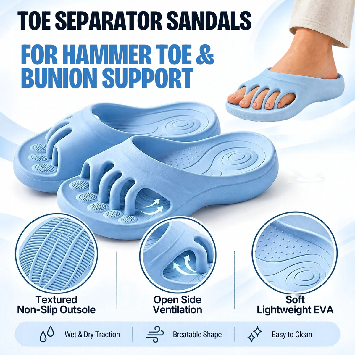 Kevora Toe Separator Sandals for Hammer Toe & Bunion Support