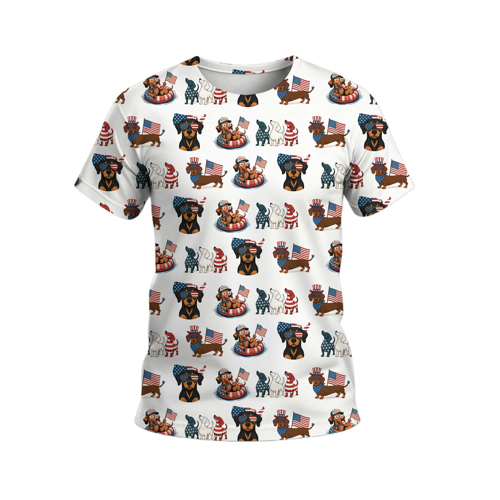 American Flag and Cute Dachshund Pattern Polo, Dachshund Shirt, Wiener Dog T Shirt