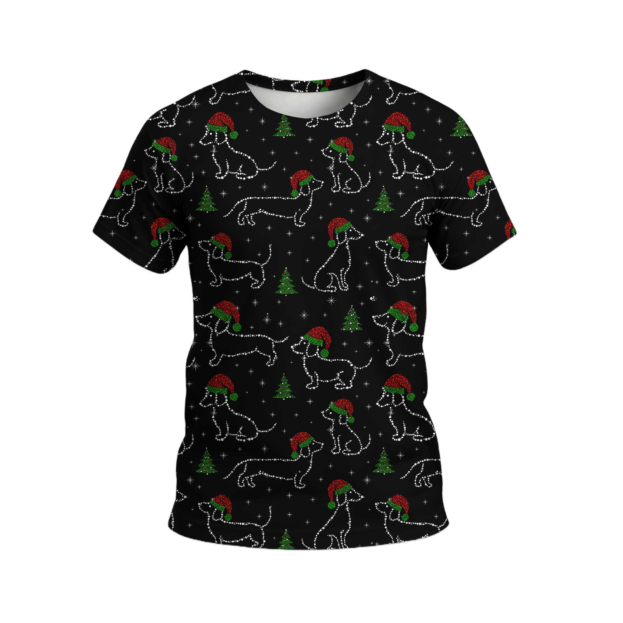 Christmas Lights Sparkling Santa Cute Holiday Pattern, Festive Black Shirt, Dachshund T Shirt, Wiener Dog T Shirt