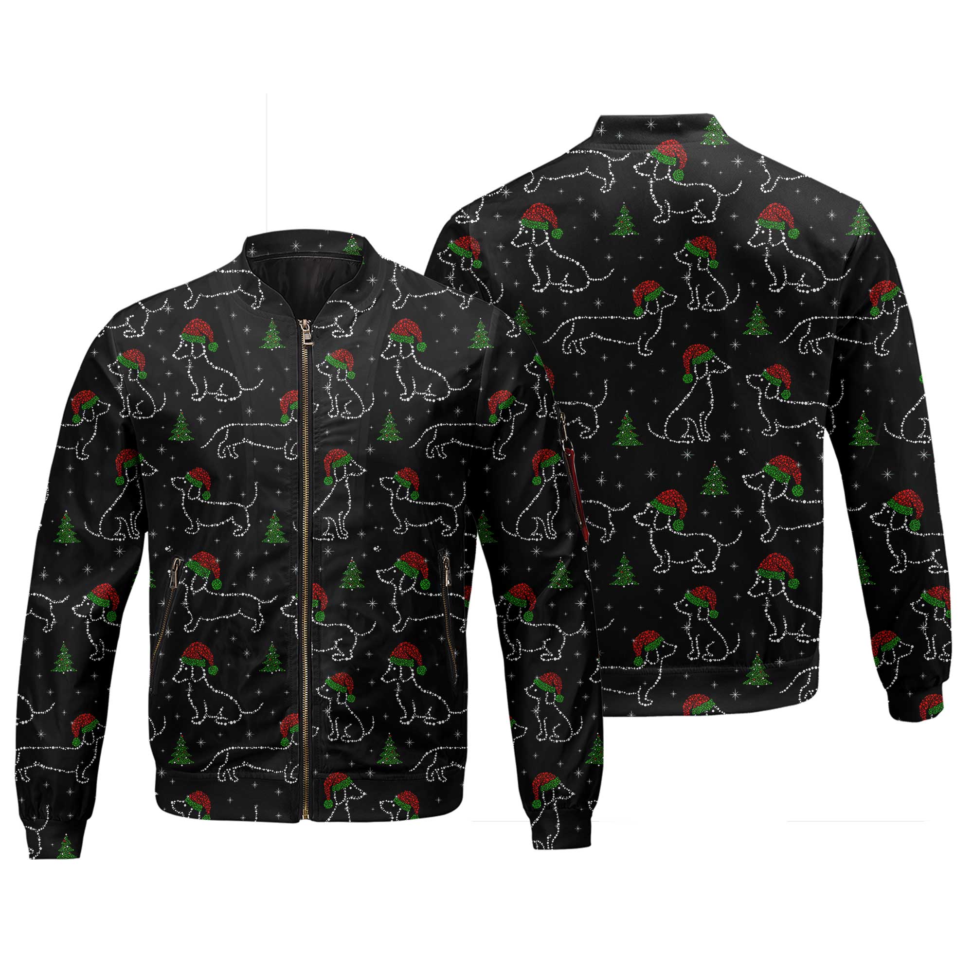 Christmas Lights Sparkling Santa Cute Holiday Pattern, Festive Black Shirt, Dachshund T Shirt, Wiener Dog T Shirt