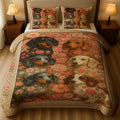 Adorable Sausage Dog Bedding With Roses Pattern, Floral Dachshund Quilt Set